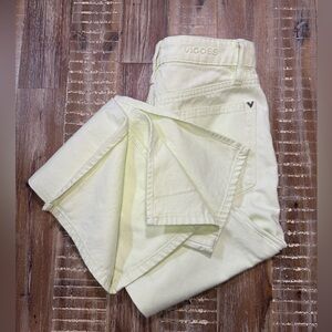 Vigoss Ace Straight Leg Jeans Light Green Pistachio with Flare Ankle Slit 25